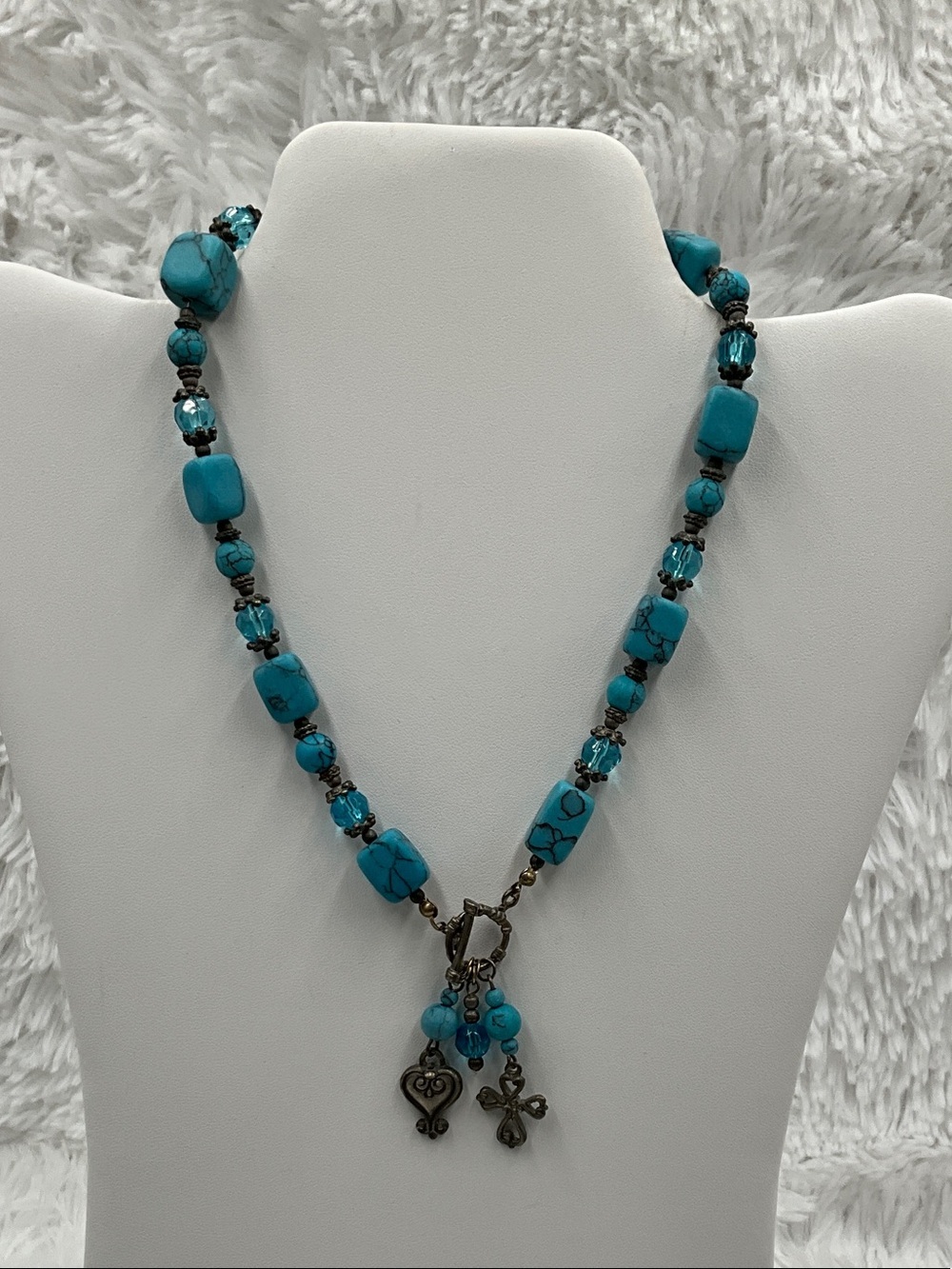 Coldwater Creek Chunky Boho Turquoise-Colored Beaded Charm Necklace